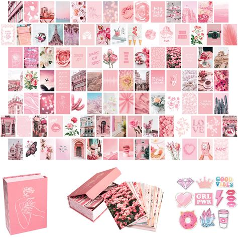 Buy Artivo Pink Aesthetic Wall Collage Kit,100 Set 4x6 inch,Room Decor for Teen Girls,Pretty ...