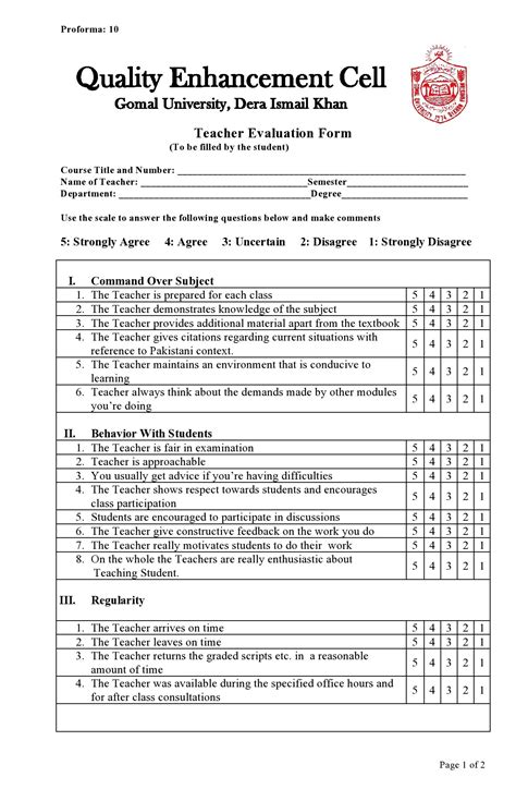 50 Printable Teacher Evaluation Forms [Free] ᐅ TemplateLab