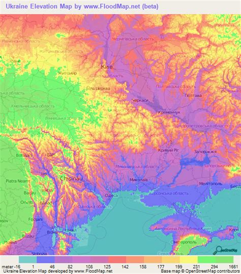 Ukraine Elevation and Elevation Maps of Cities, Topographic Map Contour