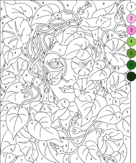 a coloring page with numbers and an image of a woman's face on it