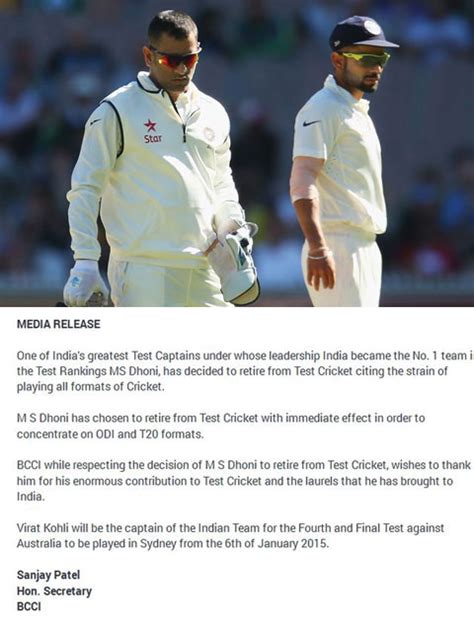 Dhoni announces Test Retirement