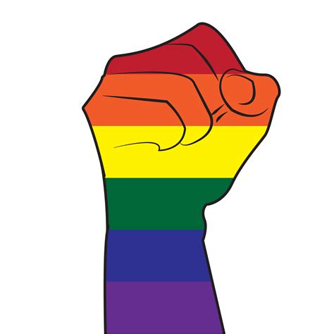 Rainbow colored hands with raised fists. Gay pride. LGBT concept ...