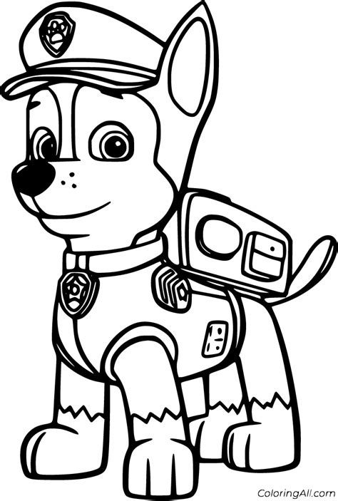 10 free printable Chase Paw Patrol coloring pages in vector format, easy to print from any ...