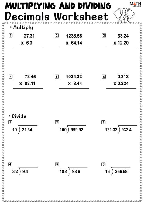 Multiplying and Dividing Decimals Worksheets - Math Monks