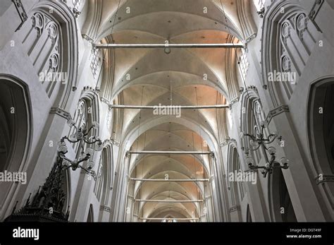 Gothic cross vault of Greifswald Cathedral, completed in 1411, Domstrasse street Greifswald ...