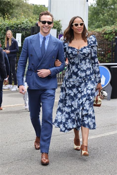 Tom Hiddleston and Zawe Ashton wore coordinating, blue outfits to Wimbledon