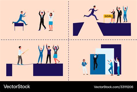 Business people overcoming obstacles flat cartoon Vector Image