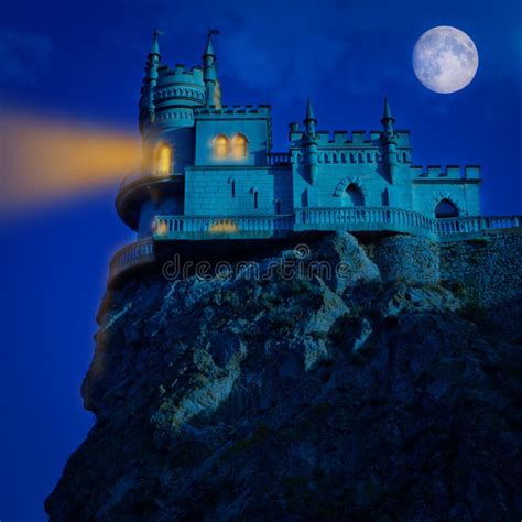 Medieval Castle at Night. Halloween Background. Swallow`s Nest, Stock Photo - Image of ...