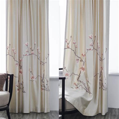 Magnolia Flower Embroidered Beige Curtains – Anady Top