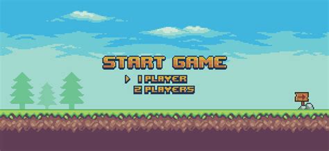 Pixel art 8bit game home screen. Start Game Landscape game background 9955660 Vector Art at Vecteezy