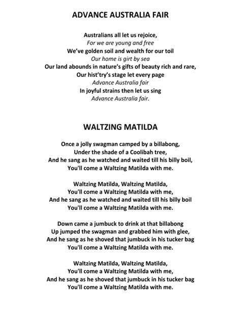 Waltzing Matilda Lyrics | PDF