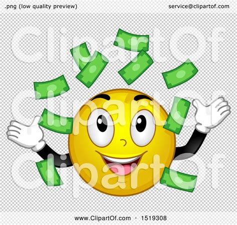 Clipart of a Yellow Smiley Emoji Making It Rain Money - Royalty Free Vector Illustration by BNP ...