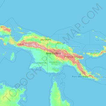 New Guinea topographic map, elevation, terrain