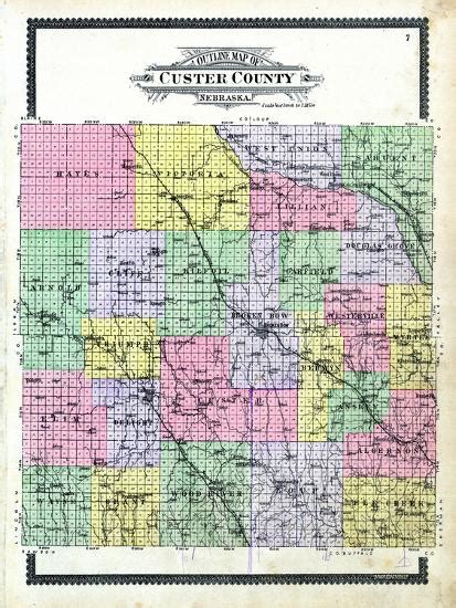 '1904, Custer County Outline Map, Nebraska, United States' Giclee Print ...