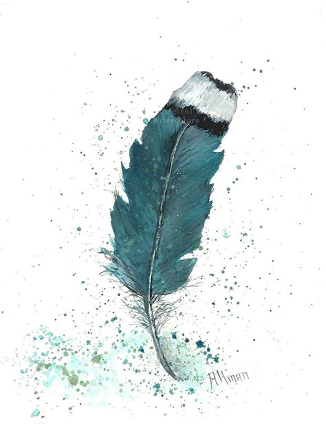 Original Watercolor Feather Study, Turquoise Feather, Original Watercolor Print, Watercolor ...