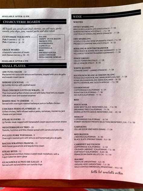 Menu at Grace Coffee and Wine pub & bar, Yorkville