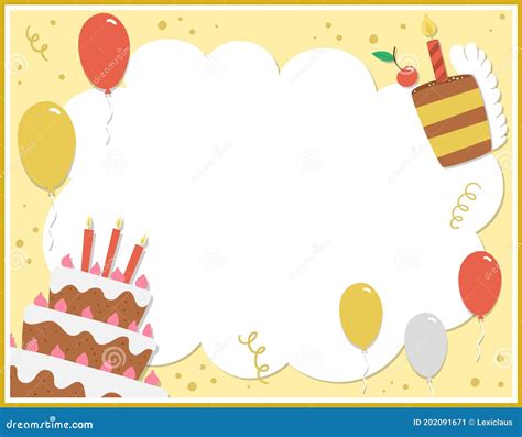 Birthday Party Greeting Card Template with Cute Cake and Candles. Anniversary Poster or ...