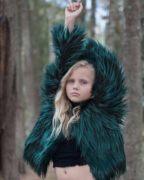 Girls Faux Fur Jacket in Deep Emerald Green - Flaire Kids Clothing