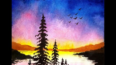 Sunset Scenery Drawing With Watercolor : How to draw watercolor ...