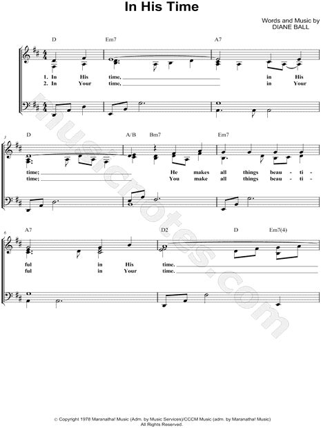 Diane Ball "In His Time" Sheet Music in D Major (transposable) - Download & Print - SKU: MN0054065