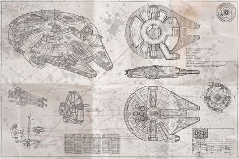 Millennium Falcon Blueprint whiteprint Edition | Etsy | Star wars ...