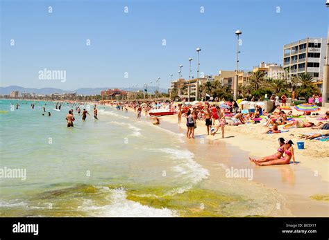 People in El Arenal on the Playa de Palma Beach, Majorca, Balearic ...