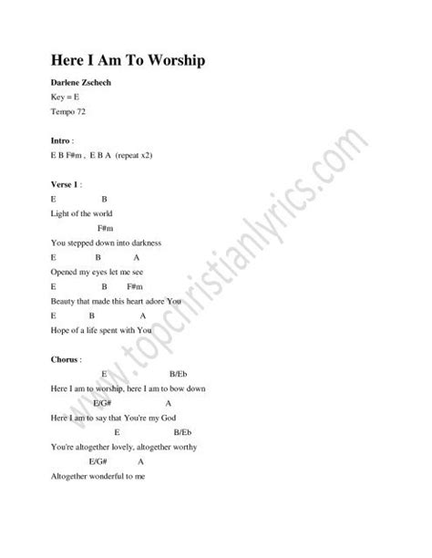 Here I Am To Worship Hillsong chords - Christian Lyrics