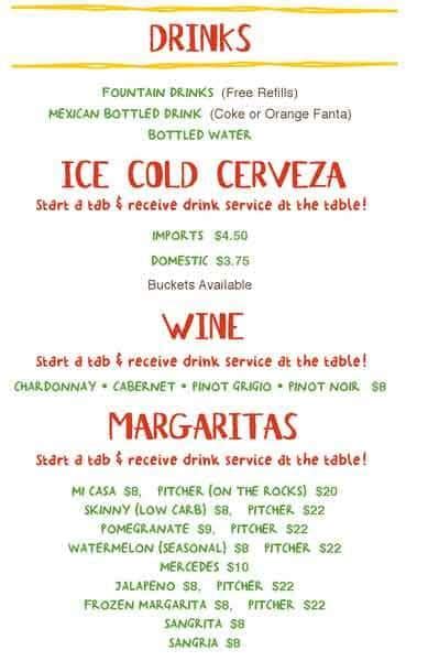 Menu at Taco Mama restaurant, Birmingham, 327 Summit Blvd