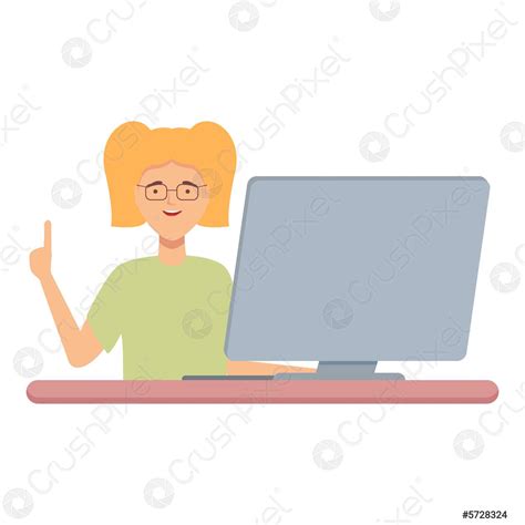 Girl programming icon cartoon vector School class - stock vector 5728324 | Crushpixel