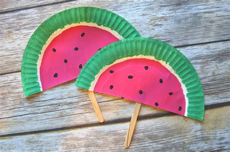 DIY Paper Plate Watermelon Fans Craft - Such A Cute Summer Activity!