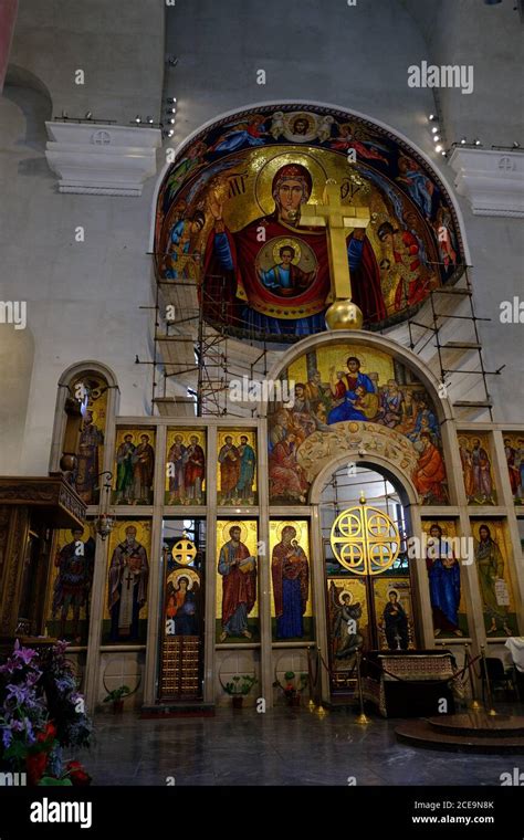 Belgrade / Serbia - July 17, 2019: Interior of the St. Mark Church (Crkva Svetog Marka), Serbian ...