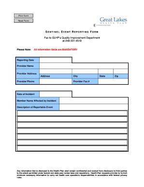 Fillable Online Sentinel Event Reporting Form Fax Email Print - pdfFiller