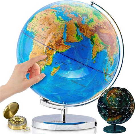 World Globe with Illuminated Constellations – 13” Light Up Globe for ...