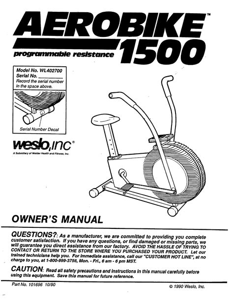 WESLO AEROBIKE 1500 EXCERCISE BIKE OWNER'S MANUAL Pdf Download | ManualsLib