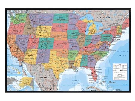 Gloss Black Framed Map Of The USA, Educational Map Poster - Buy Online