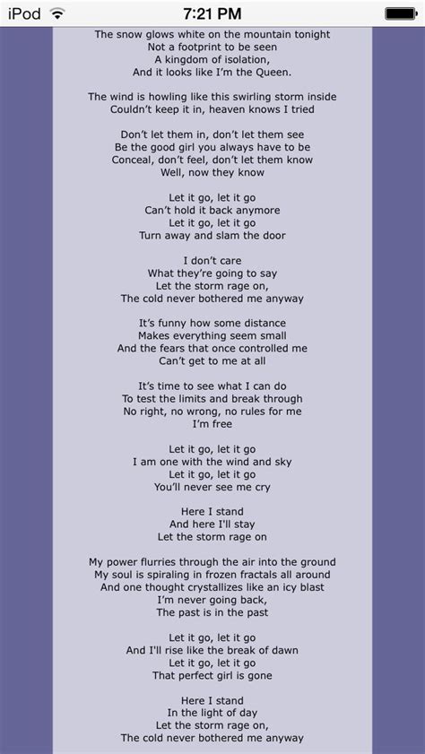 Frozen Let It Go Lyrics