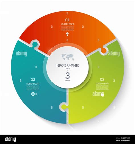 Puzzle infographic circle with 3 steps, options, pieces. Three-part cycle chart. Can be used for ...