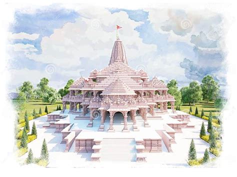 Ayodhya Ram Mandir Watercolor Painting Stock Illustration ...