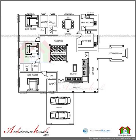 TRADITIONAL HOUSE PLAN WITH NADUMUTTAM AND POOMUKHAM | Kerala traditional house, Courtyard house ...