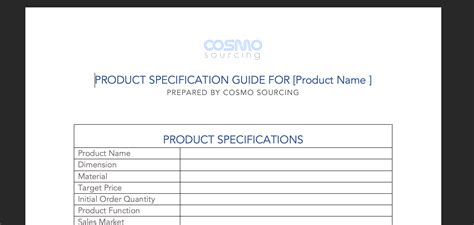 Product Specification Template