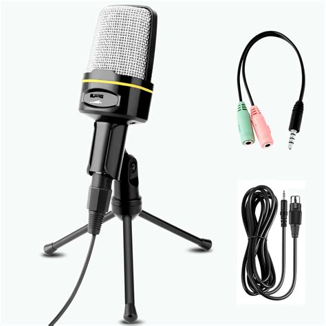PC Microphone, Portable Condenser Microphone 3.5mm Plug & Play with Tripod Stand Home Studio ...