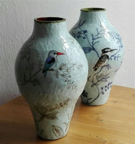 Pair of ceramic bird vases by Lisa Ringwood - Lutge Gallery