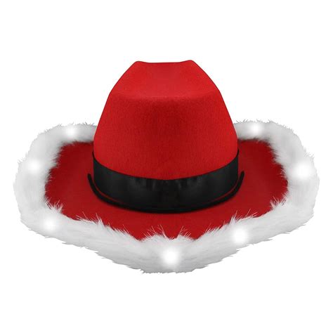 LED Flashing Christmas Cowboy Red Santa Clause Western Holiday Hat | Best Glowing Party Supplies