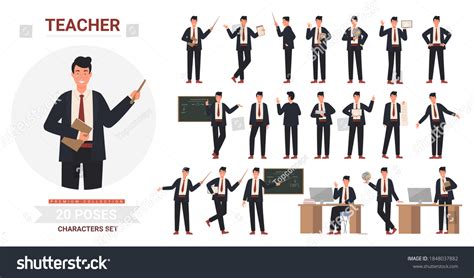 Teacher Man Poses Vector Illustration Set: เวกเตอร์สต็อก (ปลอดค่า ...