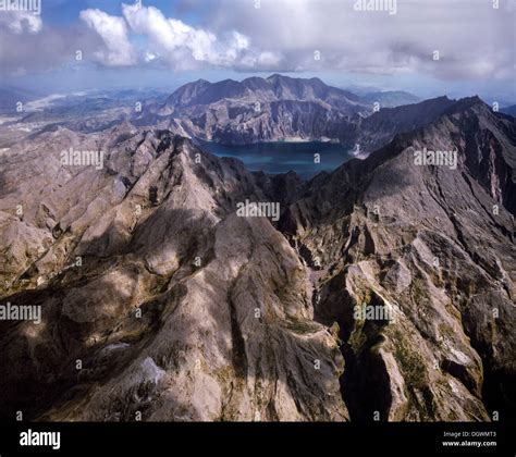 Mount Pinatubo, crater lake, lahar fields, aerial view, Zambales ...