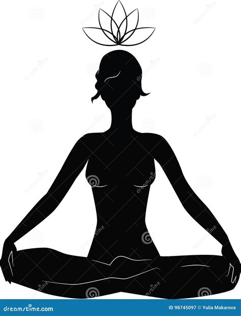 Silhouette of Woman Practicing Yoga in Lotus Position Stock Vector - Illustration of hinduism ...