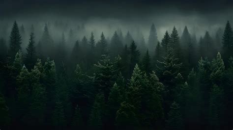 Premium AI Image | Aerial view of coniferous forest at foggy sunrise