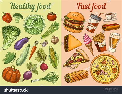 Healthy Vs Junk Food Concept Fruits: vector de stock (libre de regalías) 1497377735 | Shutterstock