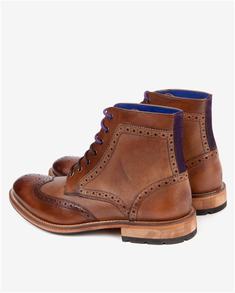 Ted baker Leather Wingtip Brogue Ankle Boots in Brown for Men (Tan) | Lyst