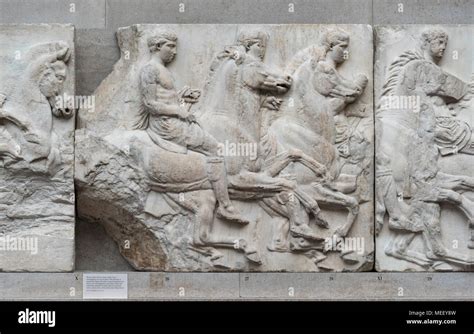 London. England. British Museum, Parthenon Frieze (Elgin Marbles), horsemen from the South ...